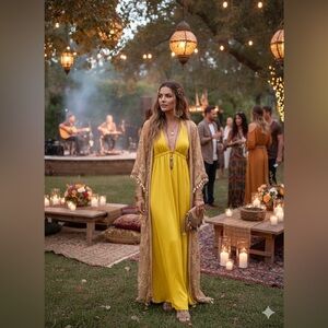Show Me Your Mumu Luna Halter Maxi Dress XX-Small Yellow Satin Boho